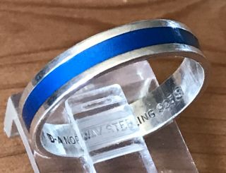 Vintage David Anderson Norway Sterling Silver Blue Enamel Band Ring Size 6.  75
