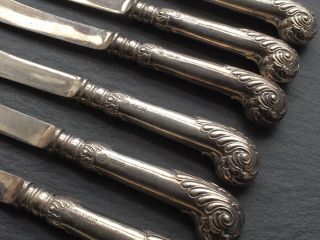 Set Of Six Antique Solid Sterling Silver Pistol Grip Handled Tea Butter Knives