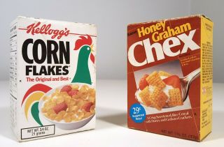 Vintage Mini Cereal Boxes 1987 Corn Flakes & Honey Graham Chex 1980s Box