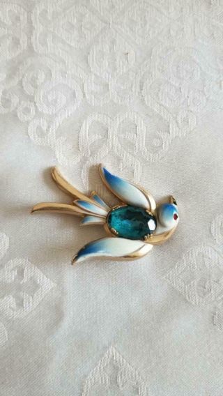 Vintage Coro Pegasus Enamel Bird Brooch Blue Belly Brooch Pin