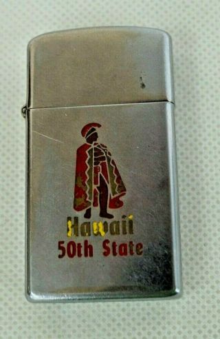 1968 Slim Zippo Hawaii 50th State Some Brass Showing.