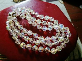 Vintage Faceted Aurora Borealis Crystal Necklace 26 "