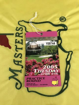 2005 Masters Augusta National Golf Club Tuesday Badge/ticket Tiger Woods Wins