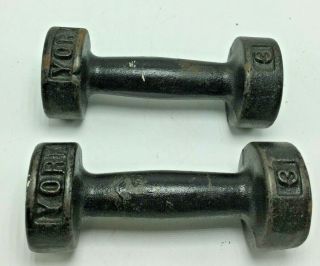 2 - 3 Lb Pound Vintage York Cast Iron Dumbbells Weights