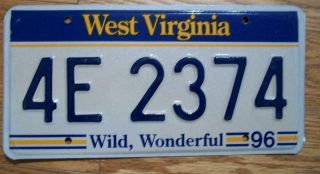 Single West Virginia License Plate - 1996 - 4e 2374 - Wild,  Wonderful