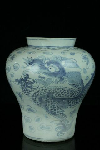 Nov009 Korean Blue&white Porcelain Dragon&cloud Design Pot Vase Jar