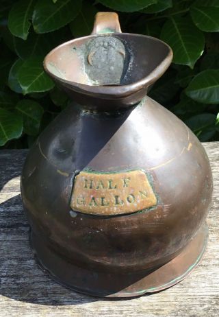 Antique Victorian Copper & Brass Half Gallon Jug Pitcher With Duty Stamp Mark