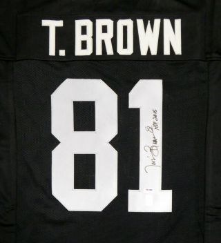 Raiders Tim Brown Autographed Signed Black Jersey " Hof 2015 " Psa/dna 113792