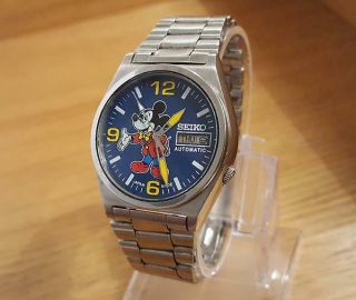 Mens Vintage Retro Collectable Seiko Automatic Mickey Mouse Blue Day/date Watch