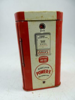 Vintage Tin Advertising Still Bank Sinclair Power - X Fuel Gas Pump Figural