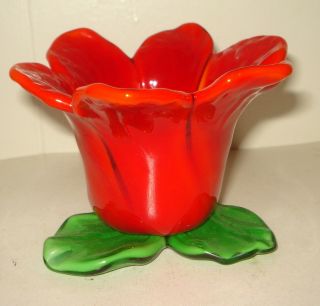 Vintage Studio Art Glass Candle Holder Vase Red Flower Design Nr