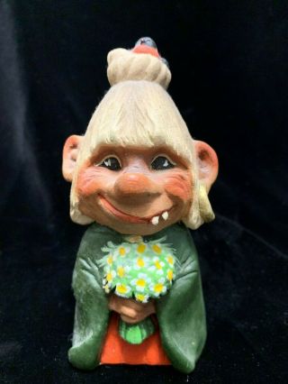 Vintage Henning - Hand Carved Wood In Norway - Gnome Troll Bride
