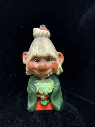 Vintage Henning - Hand Carved Wood in Norway - Gnome Troll Bride 2
