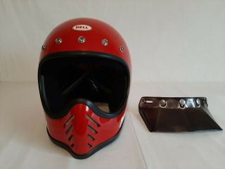 Vintage Red Bell Moto 3 Star Iii Helmet 7 3/8 Medium? With Visor