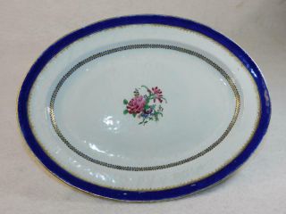 Chinese Export Late 18th/early 19thc Oval Orange Peel Platter Cobalt Border Nore