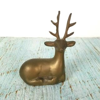 Vintage Brass Deer Figurine Reindeer Stag Buck Statue Animal Christmas Man Cave