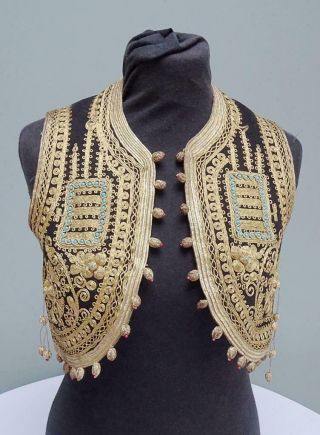 Antique Ottoman Waistcoat Vest Turkish Goldwork Gilt Embroidered Gold Wire C1890