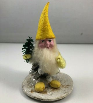 Vintage German Pinecone Christmas Elf Gnome Ornament Cotton Beard Tree Mica
