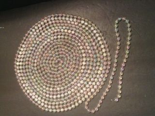 Vintage Beaded Christmas Tree Garland 30 Ft Clear Iridescent Beads Holiday Decor
