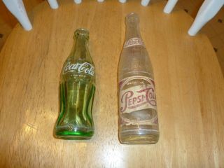 Vintage Pepsi Cola 12oz Soda Bottle & 6 1/2oz Coke Bottle