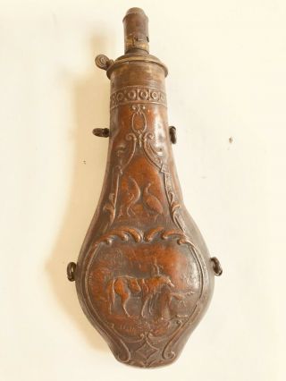 Antique 19th C.  G.  & J.  W Hawksley Black Powder Flask Brass Sheffield