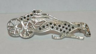 Vintage Harness Racing Sterling Silver & Marcasite Pin Horse Cart Broach 1.  75 " L