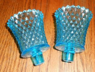 Pr Vintage Homco Home Interior Blue Glass Diamond Cut Votive Cup Candle Holders