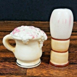 Vintage Shaving Mug & Brush Set Salt & Pepper Shakers Hand Painted Ceramic Japan