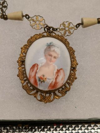 Vintage,  Antique Necklace With Hand Painted Cameo