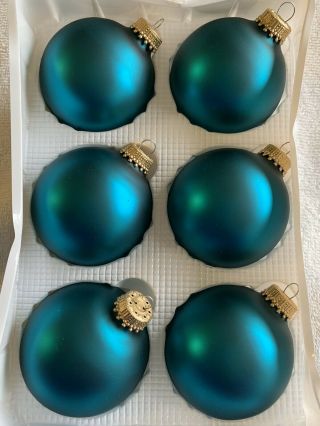Vintage Box Of 6 Teal Velvet Glass Ball Christmas Ornaments Christmas By Krebs