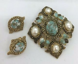 Vintage Sarah Coventry Jewelry Set Demi Parure Brooch Pin And Clip On Earrings