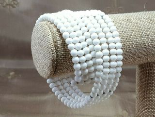 Vintage Milk Glass Bead Bracelet 4 Row Wire Wrap