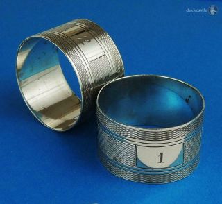 Pair George Vi Sterling Silver Napkin Rings London 1946 Ach Numbered 1 & 2