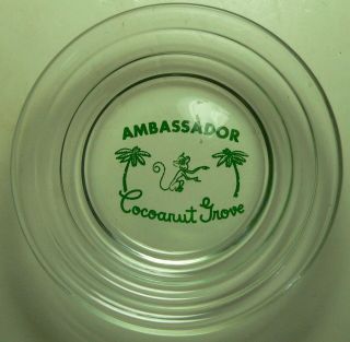 Ambassador Cocoanut Grove Nightclub Glass Ashtray Monkey And Palm Trees
