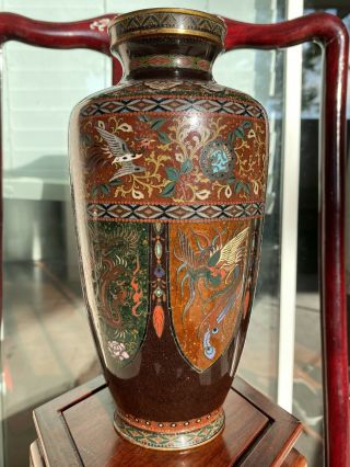 Antique Japanese Cloisonne Enamel Silver Wire Vase.  Signed 太田