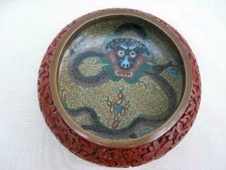Fine Antique Chinese Cinnabar & Enamel Dragon Decorated Bowl From Private Estate