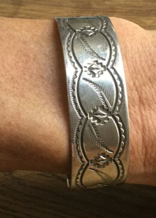 Vintage Native American Hand Crafted Sterling Silver Cuff Bracelet