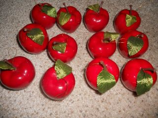 Vintage 12 Red Apples Christmas Tree Ornaments 2” Tall W/hang String