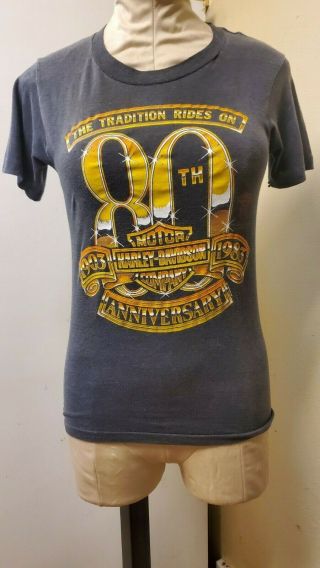 Vintage Harley Davidson T - Shirt S Small 3d Emblem Richmond Va 80th Anniversary
