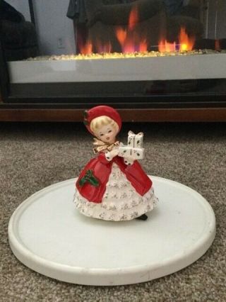 Vintage Inarco E - 1133 Christmas Girl With Gift Figurine Planter