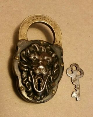 Antique Yale & Towne Lions Head Brass & Iron Padlock - 1896