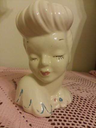 Vintage Ceramic Lady Head Planter Vase Brush Holder Retro 1940 