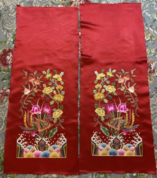 4 Chinese Qing Dynasty Hand Embroidery Panel Wall Hanging 15 " X 37 "
