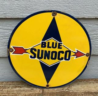 Vintage Sunoco Blue Gasoline Sign Porcelain Gas Pump Plate Service Station Rust