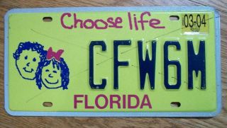 Single Florida License Plate - 2004 - Cfw6m - Choose Life