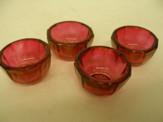 Rare Htf Vintage Set Of (4) Cranberry - Colored Glass Open Salt Cellar Dip Bowls