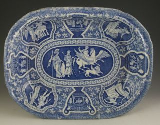 Antique Pottery Pearlware Blue Transfer Spode Greek Pattern Deep Pie Dish 1810
