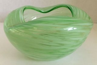 Vintage Murano Italian Art Glass Ashtray Green White Swirls Bowl