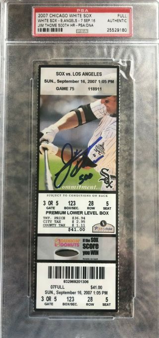 Jim Thome 500th Hr Home Run Full Ticket Pictured Auto Signed Chicago White Sox