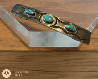 Vintage Navajo Native American Sterling Silver Turquoise Hair Clip Barrette